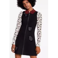 Sleeveless Zipped A-Line Dress With Embroidered Patches