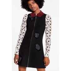 Sleeveless Zipped A-Line Dress With Embroidered Patches