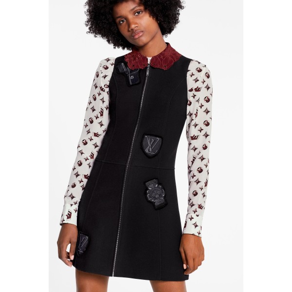 Sleeveless Zipped A-Line Dress With Embroidered Patches