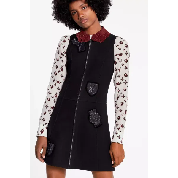 Sleeveless Zipped A-Line Dress With Embroidered Patches