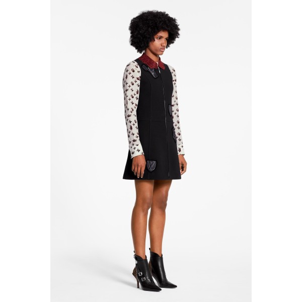 Sleeveless Zipped A-Line Dress With Embroidered Patches