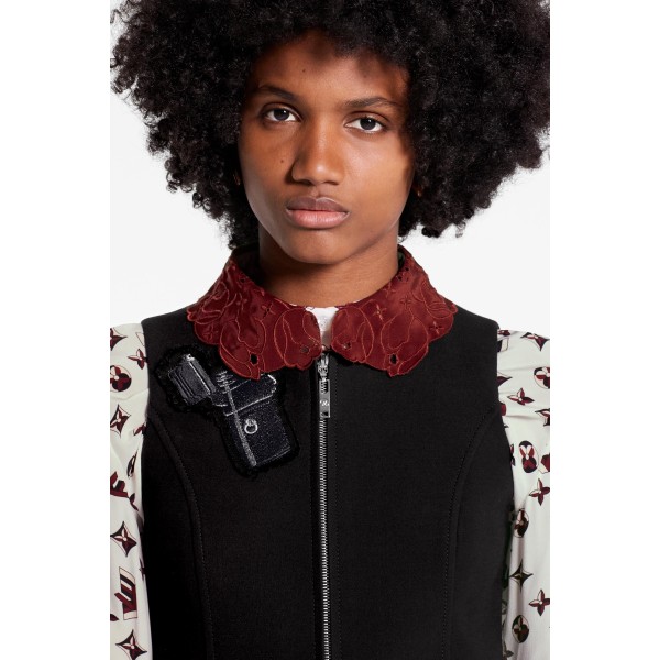 Sleeveless Zipped A-Line Dress With Embroidered Patches