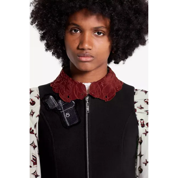 Sleeveless Zipped A-Line Dress With Embroidered Patches