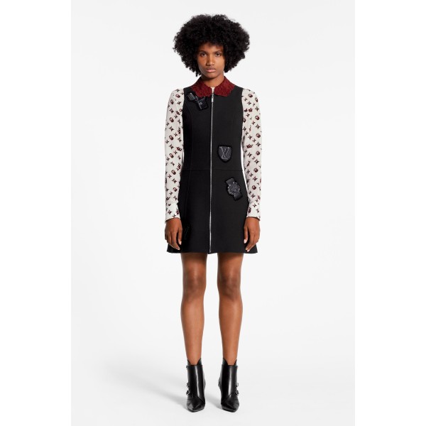 Sleeveless Zipped A-Line Dress With Embroidered Patches