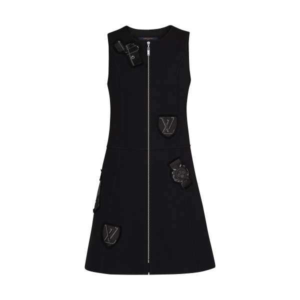Sleeveless Zipped A-Line Dress With Embroidered Patches