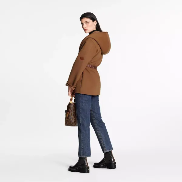Wrap Peacoat In Wool And Silk With Monogram Detail