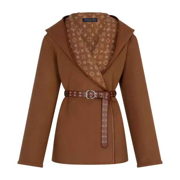 Wrap Peacoat In Wool And Silk With Monogram Detail